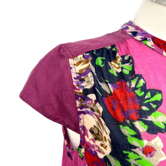 Soft Surroundings Bouquet of Roses Floral Short Sleeve Tunic Purple Size Small - Picture 4 of 14
